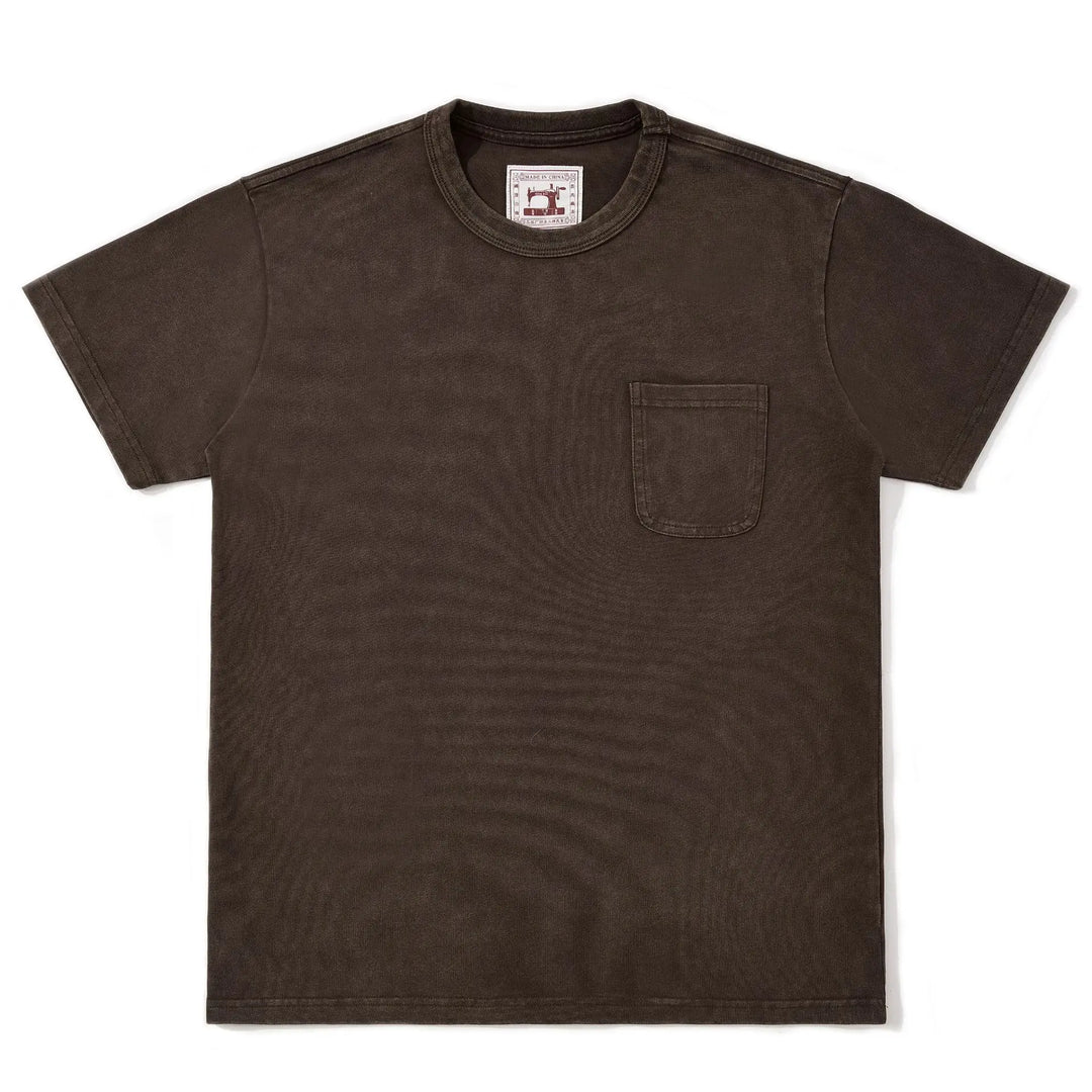 Męski Sprany T-Shirt z Okrągłym Dekoltem, Krótkim Rękawem i Kieszonką | Vintage Krój