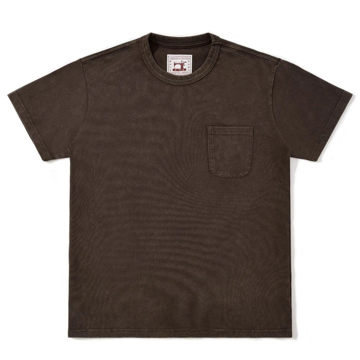 Męski Sprany T-Shirt z Okrągłym Dekoltem, Krótkim Rękawem i Kieszonką | Vintage Krój