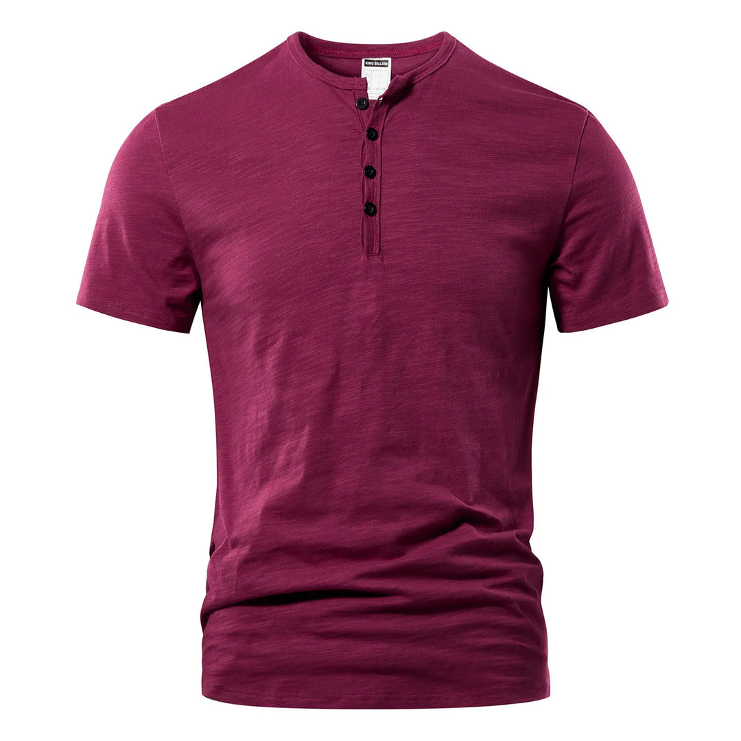 Męski T-Shirt Henley z Krótkim Rękawem i Dekoltem na Guziki | Dopasowany Krój