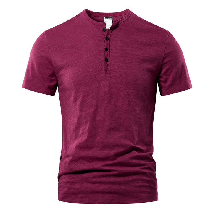 Męski T-Shirt Henley z Krótkim Rękawem i Dekoltem na Guziki | Dopasowany Krój