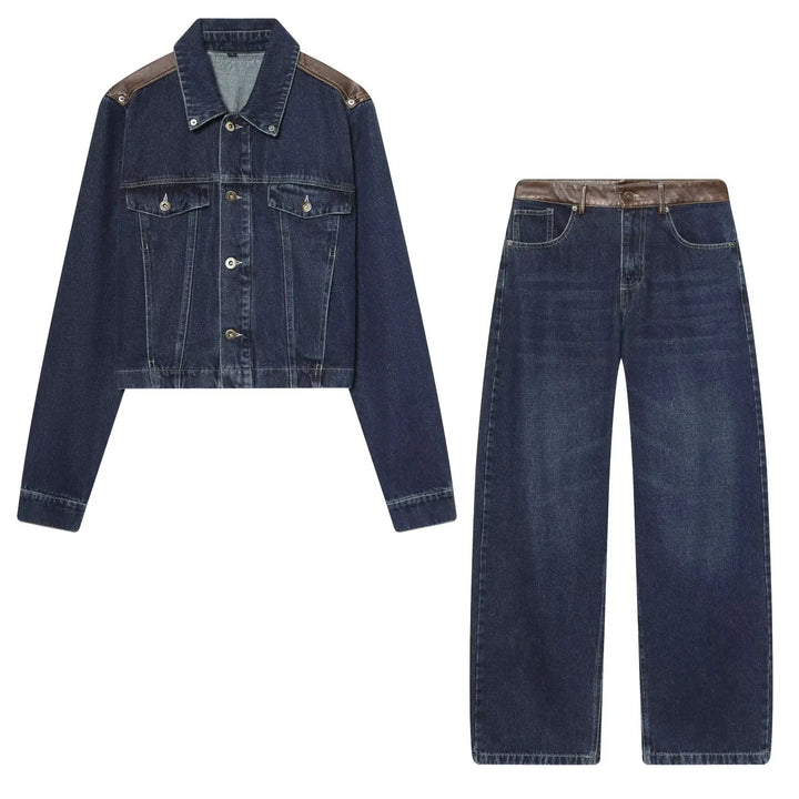 Women's Set with Short Jacket with Contrast Trim and Wide-Leg Pants | Streetwear Style