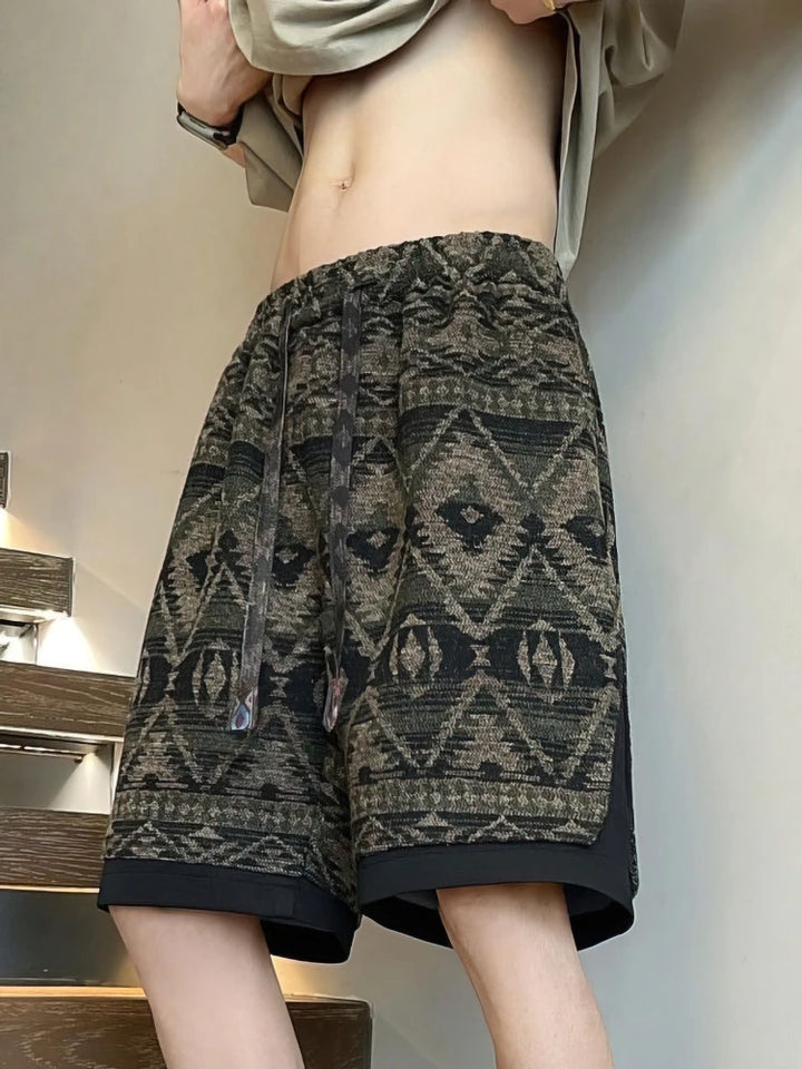 Gracjan | Men's oversized beach shorts with ethnic pattern