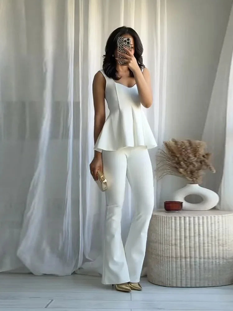 Women's Sleeveless Peplum Top and Wide-Leg Pants Two-Piece Set | Airy Style