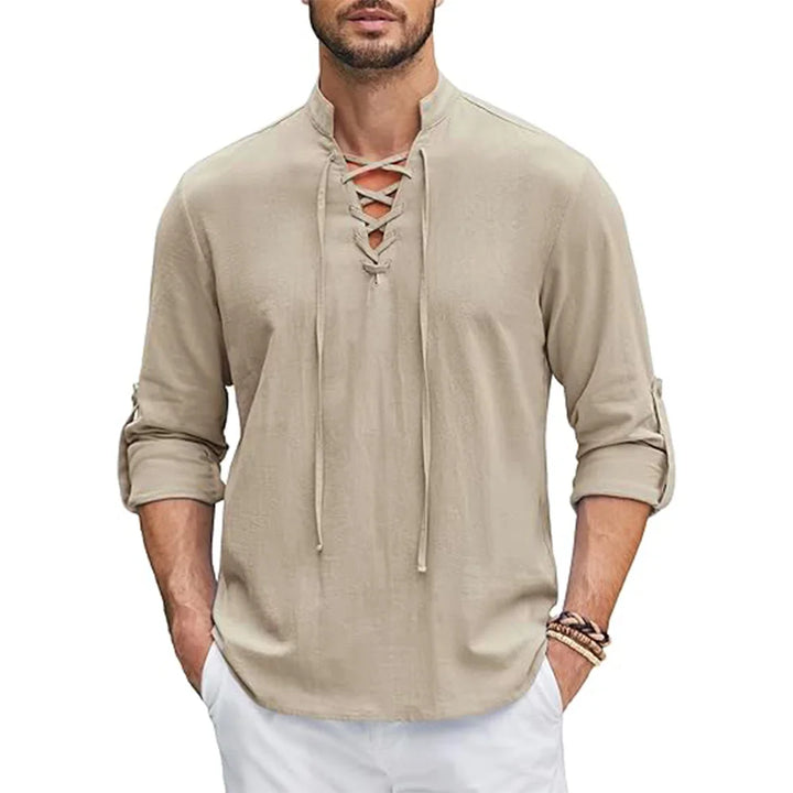 Męska Koszulka Casual Henley | Bluzka z Długim Rękawem Wkładana Przez Głowę | Regularny Krój | Swobodny Styl Vintage