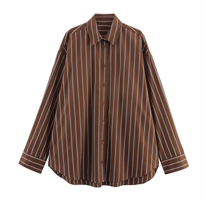 Women's Long Sleeve Shirt Stripes Collar Buttons Shirt | Oversize