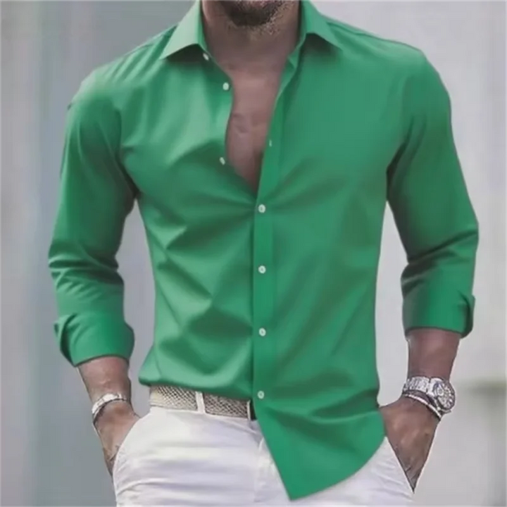 Męska Guziki Slim Fit Koszula Casual | Długi Rękaw