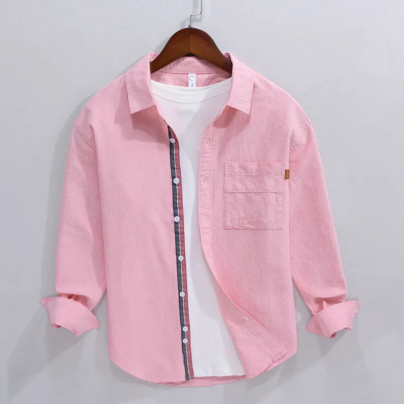 Męska Koszula z Długim Rękawem i Kieszenią na Piersi | Streetwear