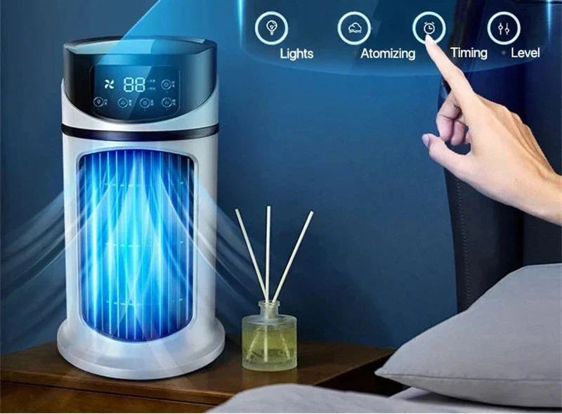 Przenośny Wentylator z Nawilżaczem Powietrza | Mini Klimatyzator USB | Timer | Do Domu i Biura
