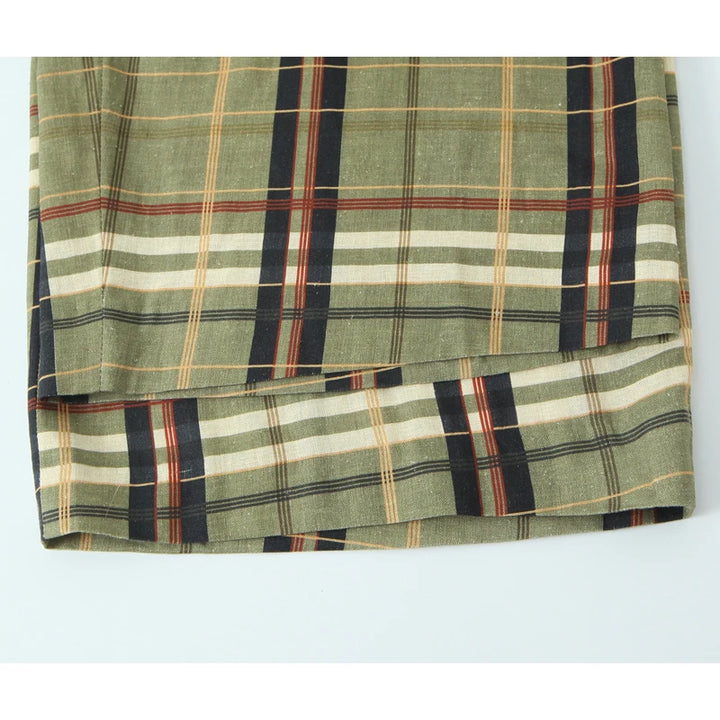 Women's High Waist Plaid Wide Leg Casual Pants | Straight Cut
