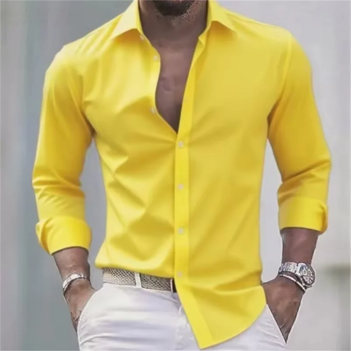 Męska Guziki Slim Fit Koszula Casual | Długi Rękaw