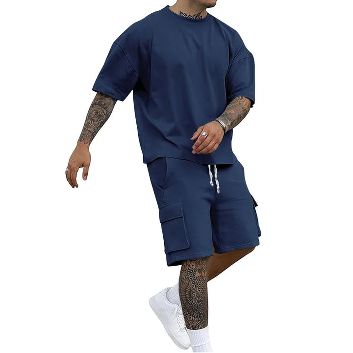 Męski Komplet z Oversize T-Shirtem z Krótkim Rękawem i Szortami Cargo | Luźny Krój