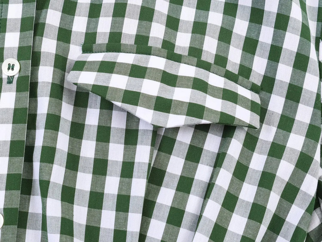 Women's Plaid Shirt Dress with Short Sleeves and Pockets | Waist Belt