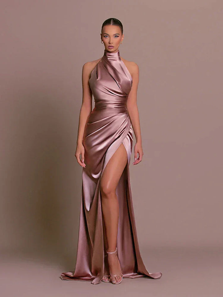 Women's One-Shoulder Dress with Ruching and High Slit | Maxi