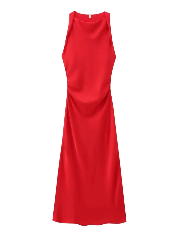 Women's Midi Dress Sleeveless Straight Cut Draping | Minimalist Design