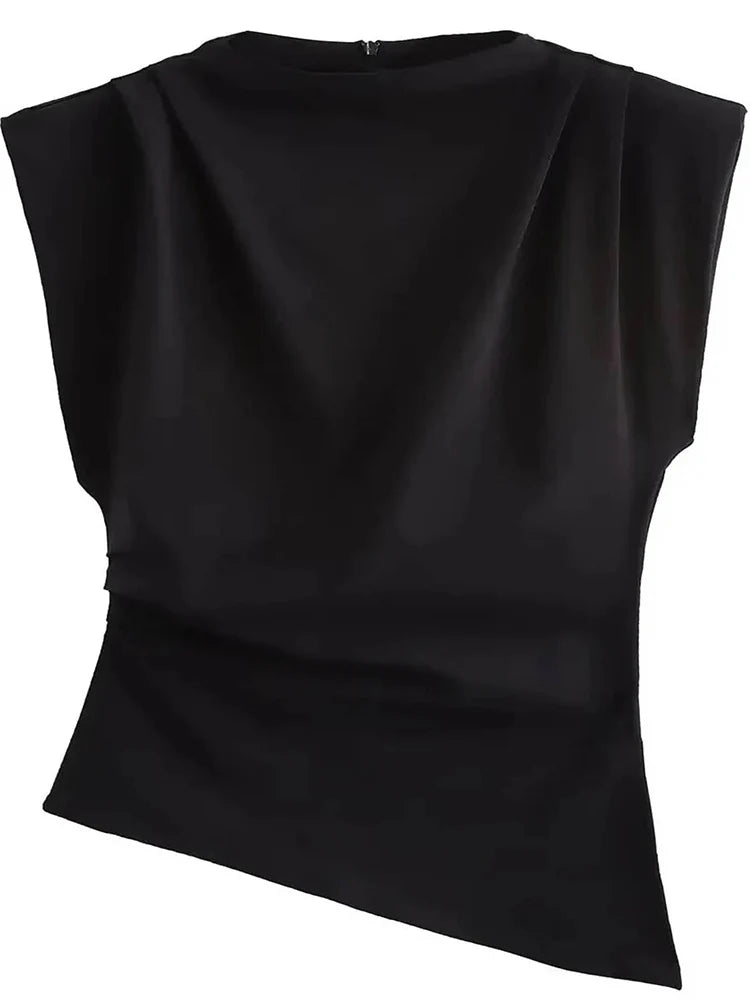 Damski Dopasowany Top Bez Rękawów z Szerokimi Ramionami | Styl Minimalistyczny