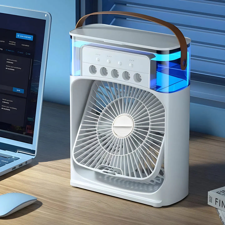 Portable Fan | Battery-Powered Desk Fan | Adjustable Fan Head | LED Lighting Function