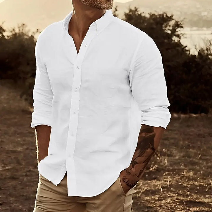 Men's Shirt | Regular Fit Long Sleeve Shirt | Stand Collar and Button Closure | Smart Casual Style