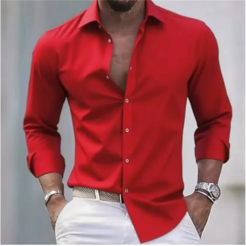 Męska Guziki Slim Fit Koszula Casual | Długi Rękaw