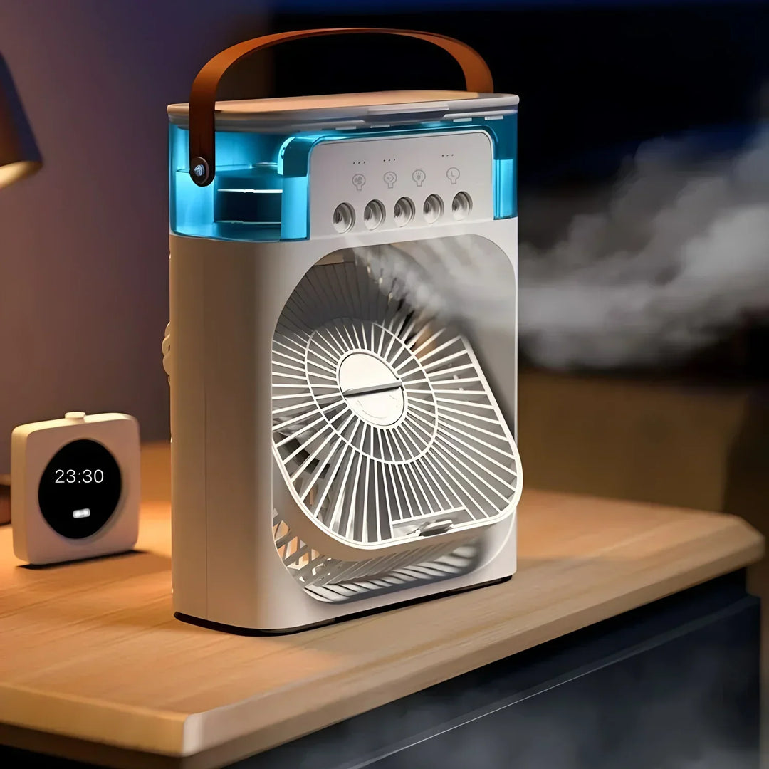 Portable Fan | Battery-Powered Desk Fan | Adjustable Fan Head | LED Lighting Function