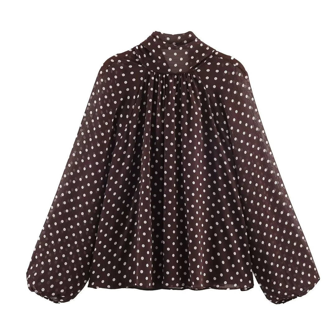 Women's Polka Dot Blouse High Collar Long Sleeve Loose Fit Blouse | Polka Dots