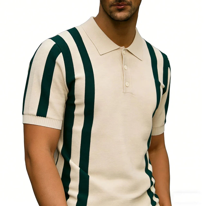 Męska Koszulka Polo w Pionowe Paski z Krótkim Rękawem | Styl Retro
