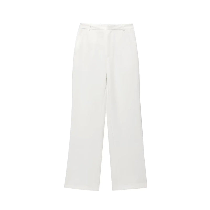 Women's Collar Front Zipper Top and Wide Pants Two-Piece Set | Minimalist Style