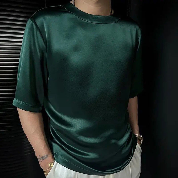 Męski Błyszczący T-Shirt z Okrągłym Dekoltem i Krótkim Rękawem | Luźny Krój