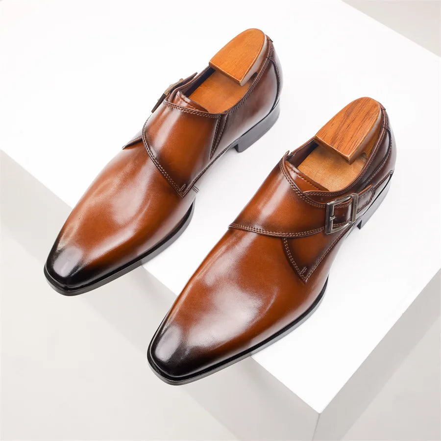 Alistair | Męskie Półbuty Wizytowe Monk Strap z Klamrą i Smukłym Noskiem