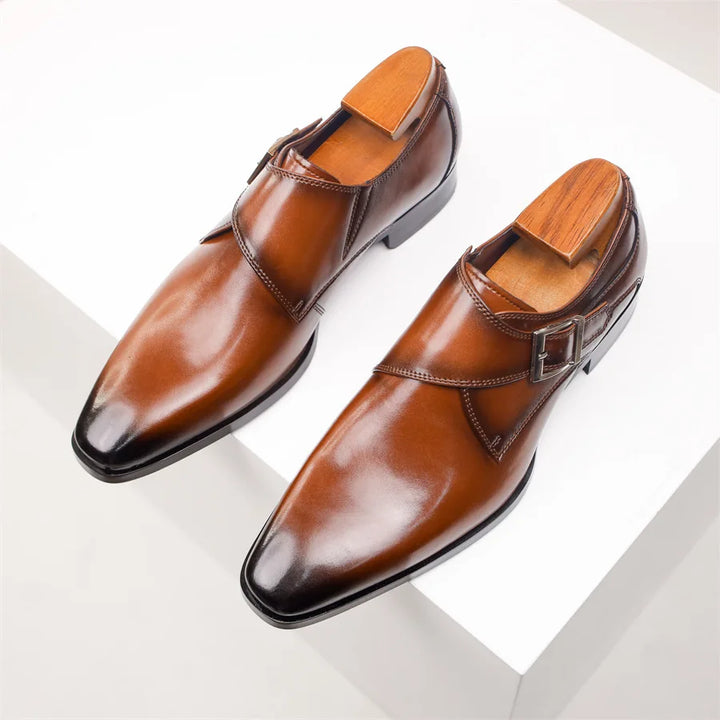 Alistair | Męskie Półbuty Wizytowe Monk Strap z Klamrą i Smukłym Noskiem