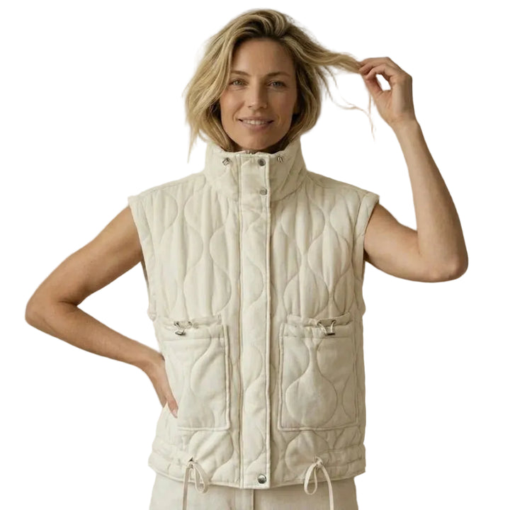 Women's Quilted Sleeveless Vest High Collar Drawstring Pockets Vest | Modern