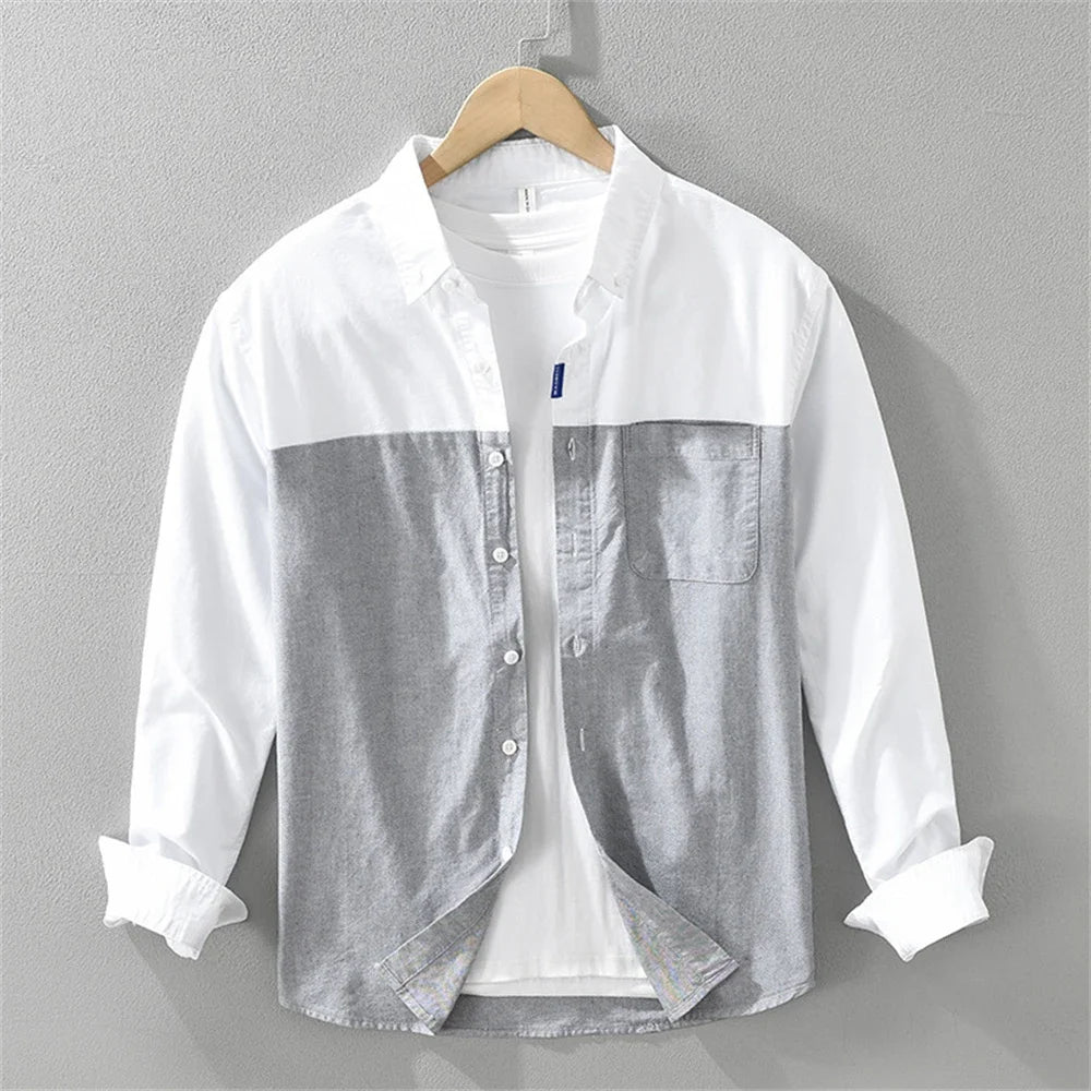 Męska Koszula Color Block na Guziki | Nowoczesny Casual