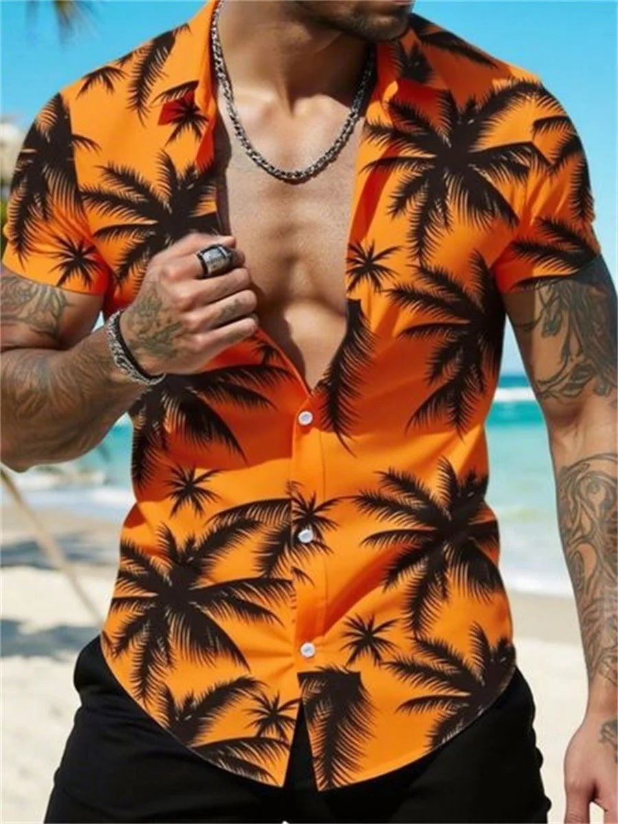 Jakub | Men’s Hawaiian Shirt with a Palm Pattern and Tailored Fit