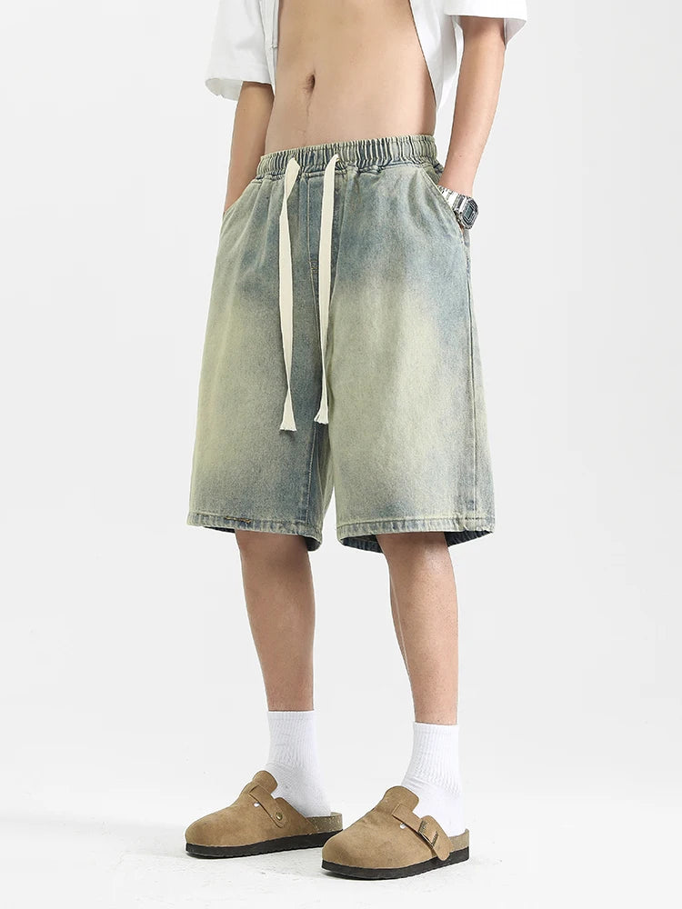 Men's Washed Long Shorts with Drawstring | Baggy Fit