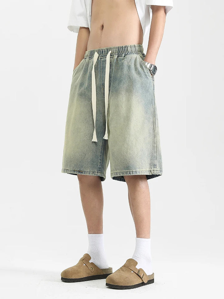 Men's Washed Long Shorts with Drawstring | Baggy Fit