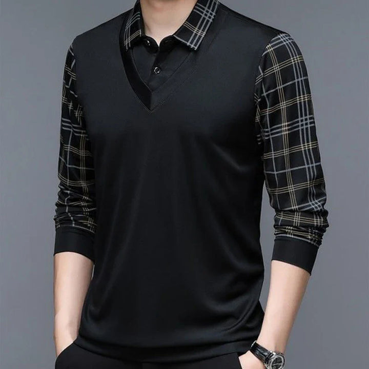 Men's Long Sleeve Shirt with Checkered Sleeves | Casual Style