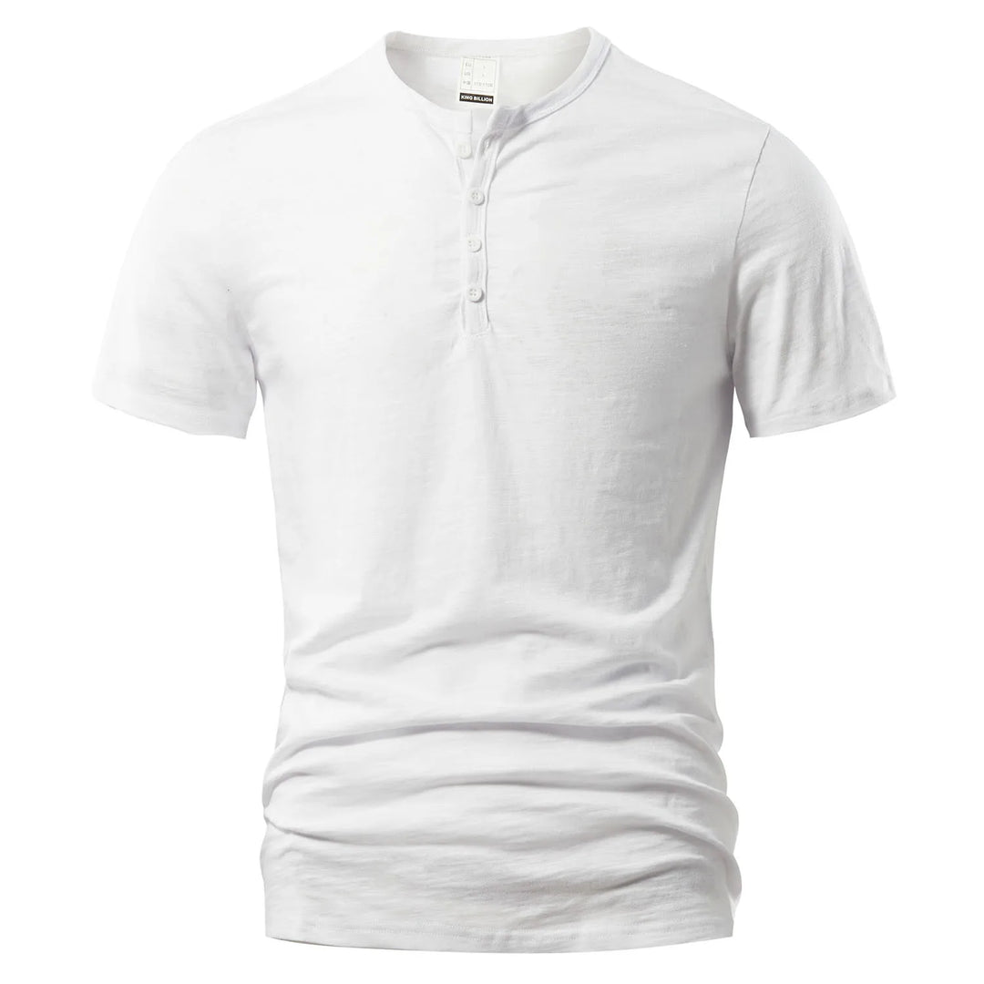 Męski T-Shirt Henley z Krótkim Rękawem i Dekoltem na Guziki | Dopasowany Krój