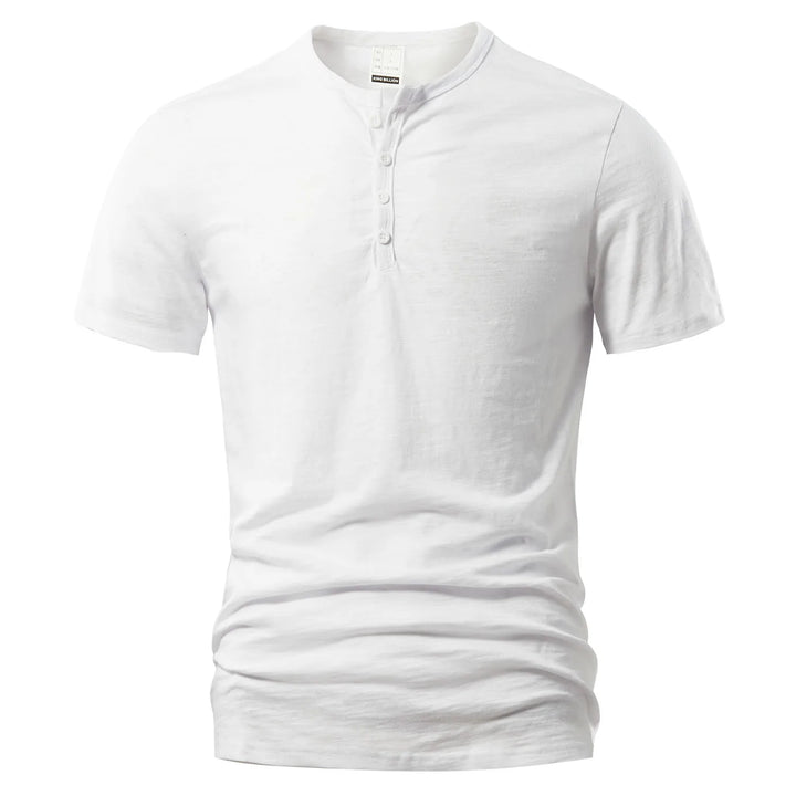 Męski T-Shirt Henley z Krótkim Rękawem i Dekoltem na Guziki | Dopasowany Krój