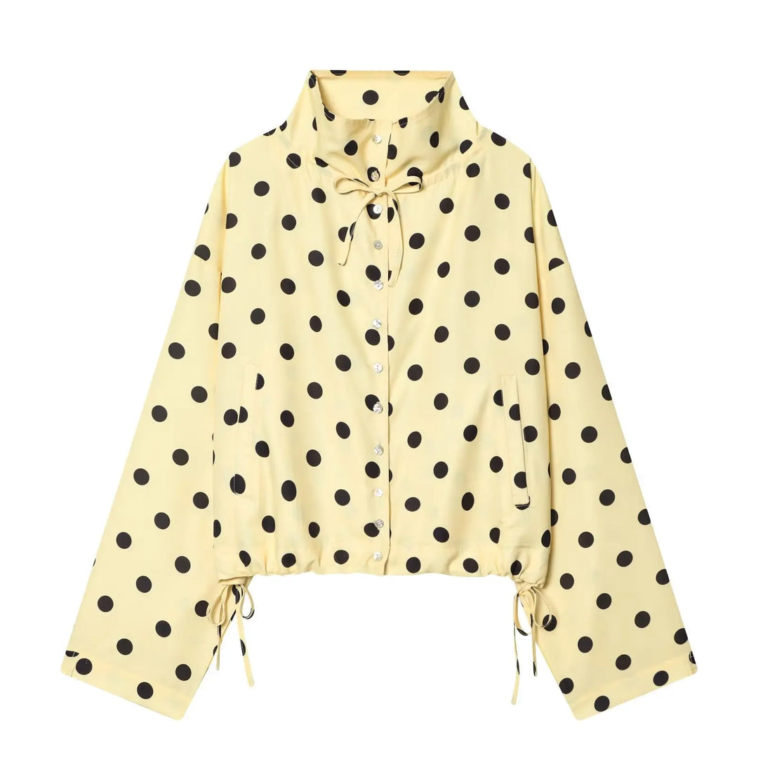 Women's Long Sleeve Jacket with High Collar in Polka Dots | Street Style
