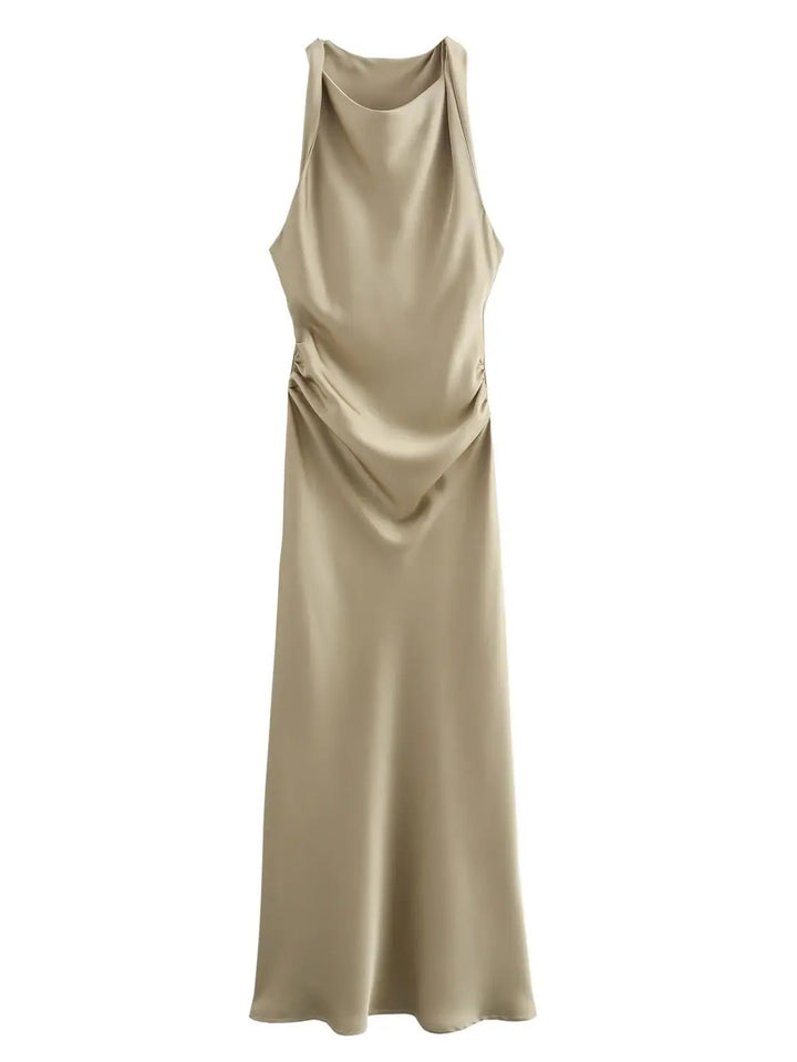 Women's Midi Dress Sleeveless Straight Cut Draping | Minimalist Design