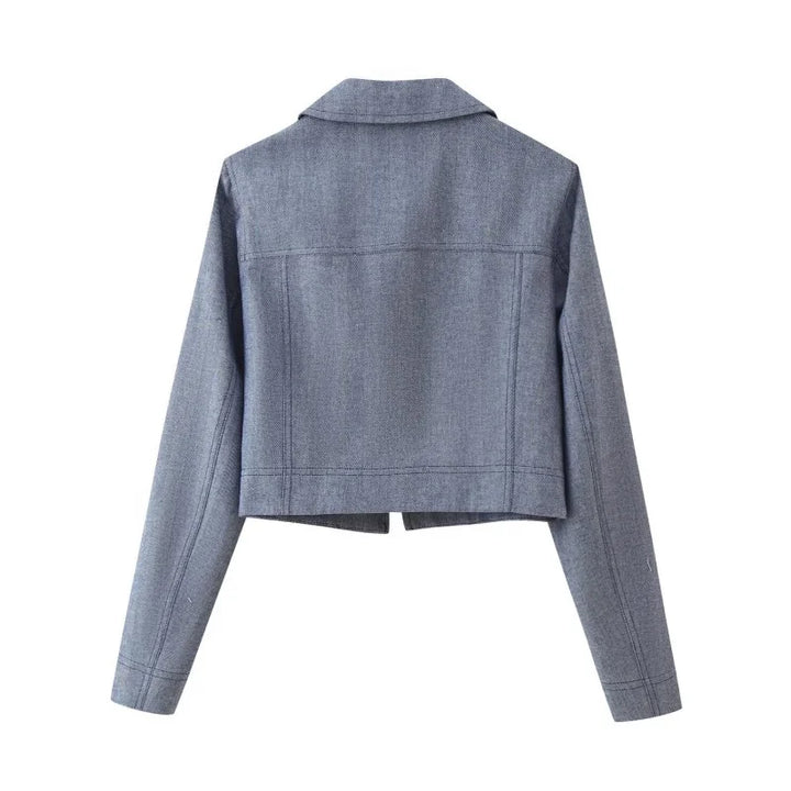 Women's Set with Short Zip-Up Jacket and Wide-Leg High-Waist Pants | Two-Piece Outfit