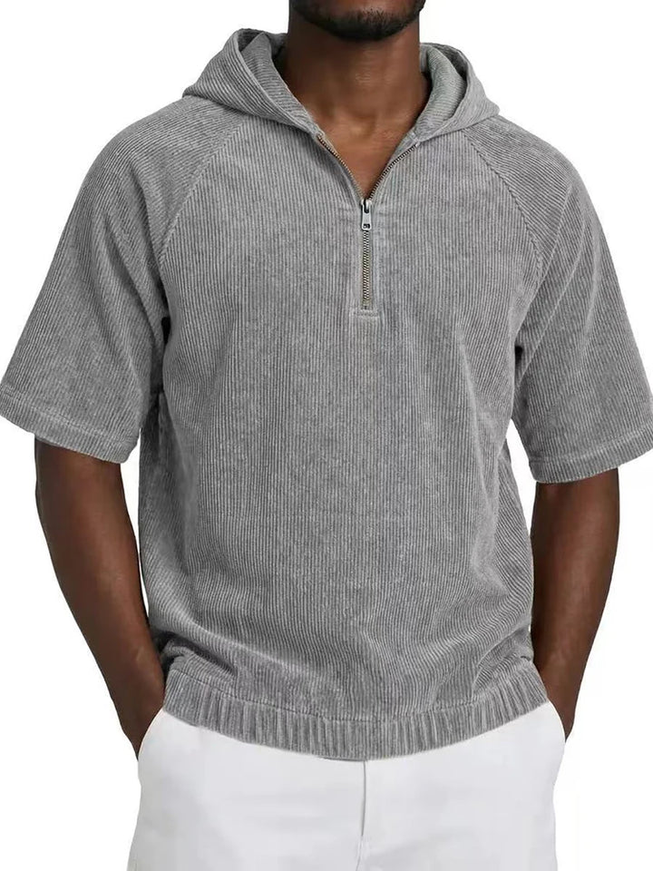 Men's Hoodie with Short Sleeves and Half-Zip | Relaxed Fit