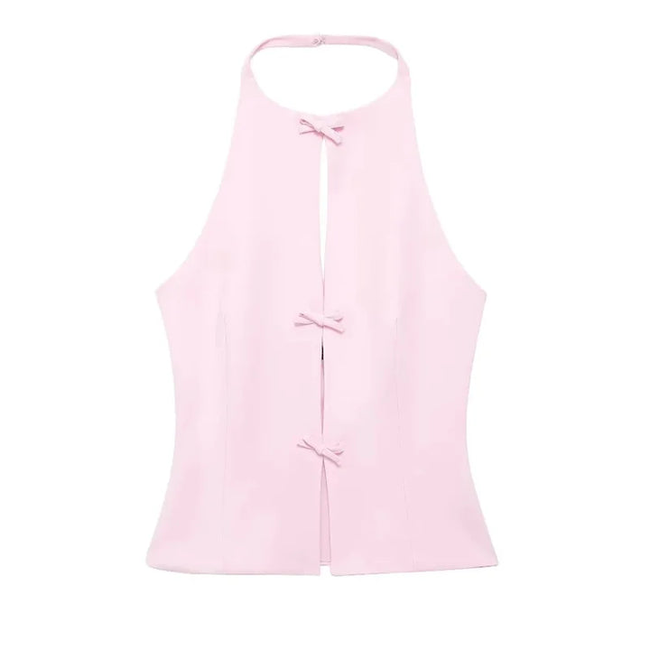 Damski Bez Rękawów Wiązanie z Przodu Halter Top i Mini Spódnica Dwuczęściowy Zestaw | Odkryte Plecy