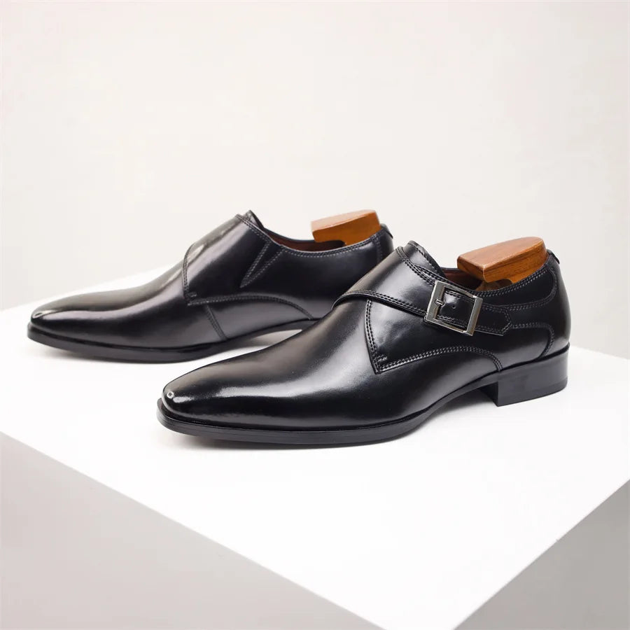 Alistair | Męskie Półbuty Wizytowe Monk Strap z Klamrą i Smukłym Noskiem