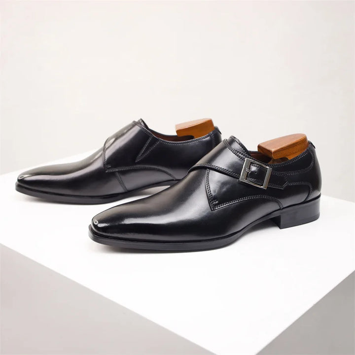 Alistair | Męskie Półbuty Wizytowe Monk Strap z Klamrą i Smukłym Noskiem