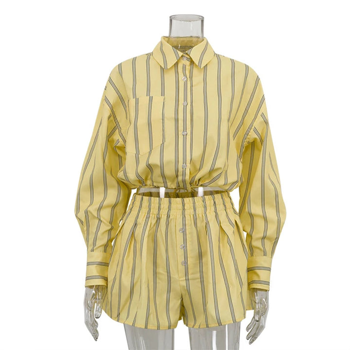 Women's Button-Down Shirt Straps and High-Waisted Shorts Two-Piece Set | Oversize Style