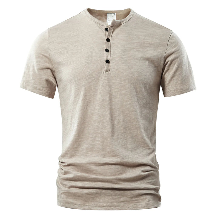 Męski T-Shirt Henley z Krótkim Rękawem i Dekoltem na Guziki | Dopasowany Krój