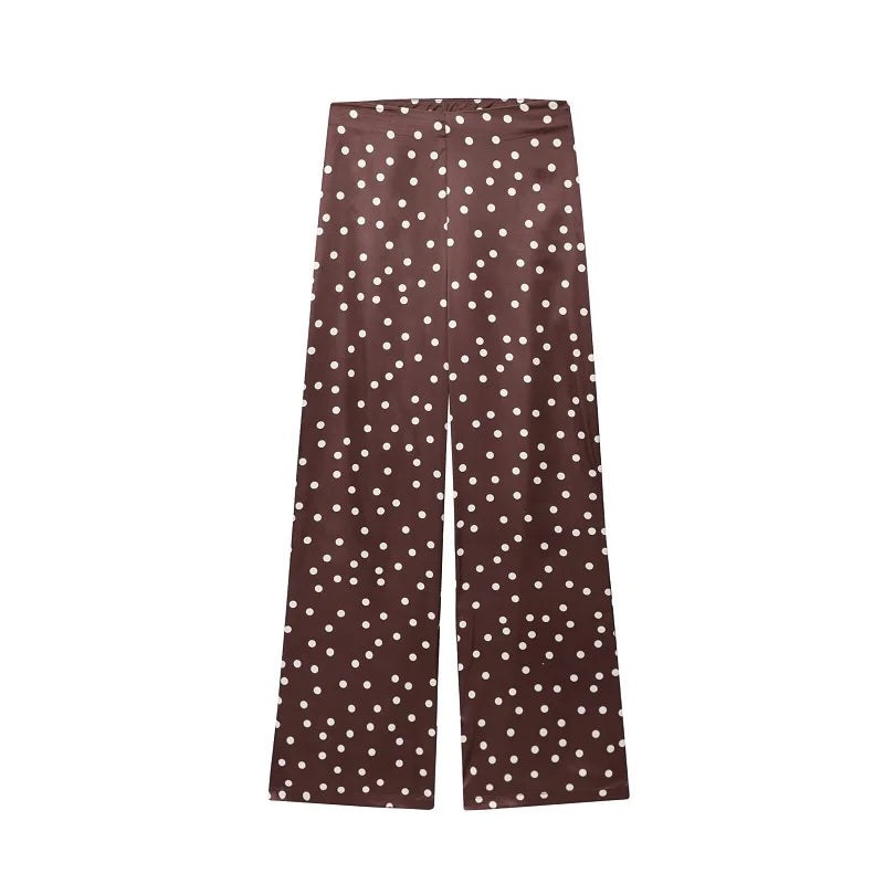 Women's Polka Dot Bandeau Top and Flared Pants Two-Piece Set | Fitted Style