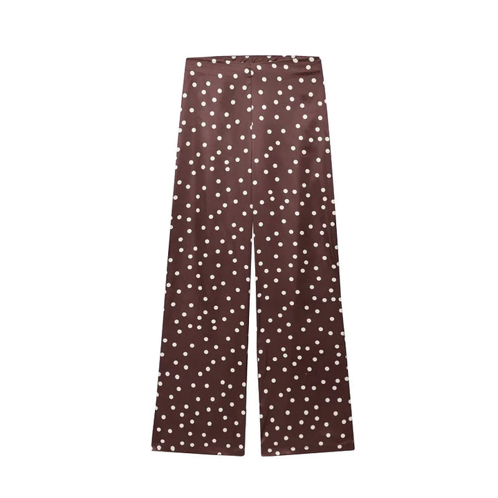 Women's Polka Dot Bandeau Top and Flared Pants Two-Piece Set | Fitted Style
