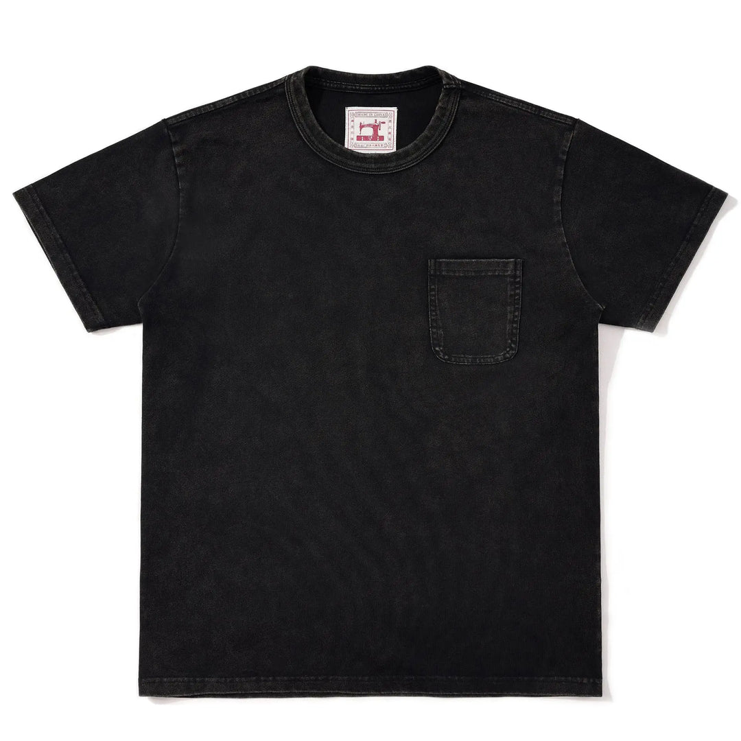 Męski Sprany T-Shirt z Okrągłym Dekoltem, Krótkim Rękawem i Kieszonką | Vintage Krój