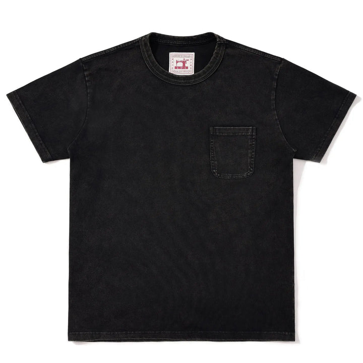 Męski Sprany T-Shirt z Okrągłym Dekoltem, Krótkim Rękawem i Kieszonką | Vintage Krój